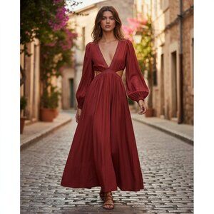 NWT Mon Renn Revive Midi Dress in Wine Red Size Small